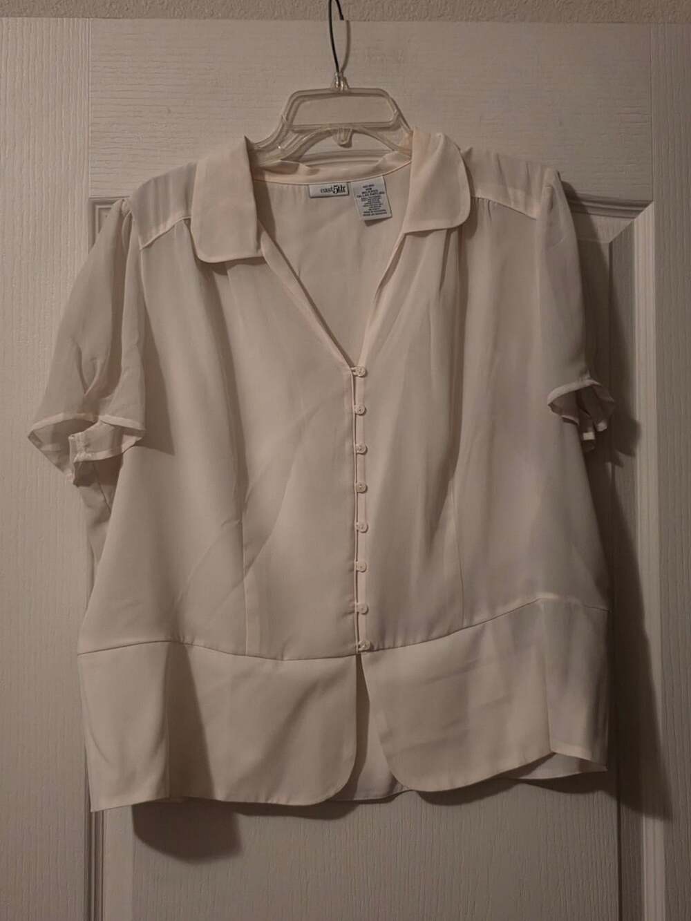 East 5th Short Sleeve Blouse Size 18W Ivory Button Down Dress Top